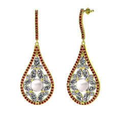 Inci, swarovski ve garnet 14 ayar altın küpe