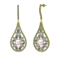 Apodemia İnci Küpe - Pembe inci, swarovski ve pırlanta 18 ayar altın küpe (1.11 karat) #1873q8v