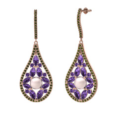 Apodemia İnci Küpe - Pembe inci, ametist ve peridot 8 ayar rose altın küpe #18gxdun