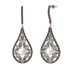 Inci, swarovski ve dumanlı kuvars 925 ayar gümüş küpe