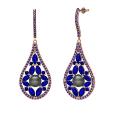 Apodemia İnci Küpe - Siyah inci, lab safir ve ametist 14 ayar rose altın küpe #19spna3