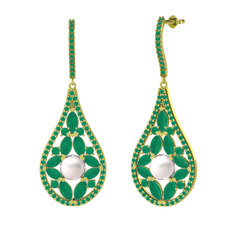 Apodemia İnci Küpe - Inci ve kök zümrüt 18 ayar altın küpe #19ur4bi