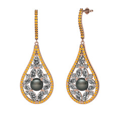 Apodemia İnci Küpe - Siyah inci, swarovski ve sitrin 14 ayar rose altın küpe #19wr4un