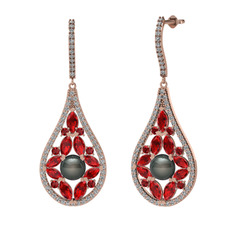 Apodemia İnci Küpe - Siyah inci, garnet ve beyaz zirkon 925 ayar rose altın kaplama gümüş küpe #1adrxsk