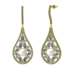 Apodemia İnci Küpe - Inci, beyaz zirkon ve pırlanta 925 ayar altın kaplama gümüş küpe (1.11 karat) #1aff3qm