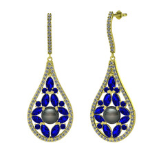 Apodemia İnci Küpe - Siyah inci, lab safir ve pırlanta 18 ayar altın küpe (1.11 karat) #1aupyoj