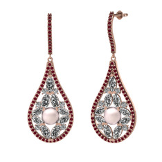 Pembe inci, swarovski ve kök yakut 8 ayar rose altın küpe