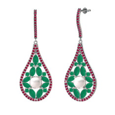 Apodemia İnci Küpe - Inci, kök zümrüt ve rodolit garnet 925 ayar gümüş küpe #1bjofh8