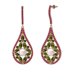 Apodemia İnci Küpe - Pembe inci, peridot ve rodolit garnet 8 ayar rose altın küpe #1bvdh2f