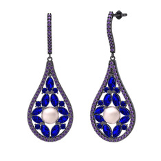 Apodemia İnci Küpe - Pembe inci, lab safir ve ametist 925 ayar siyah rodyum kaplama gümüş küpe #1c81fac