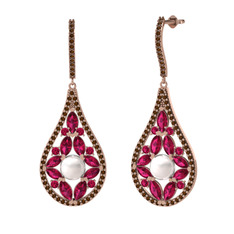 Apodemia İnci Küpe - Inci, rodolit garnet ve dumanlı kuvars 14 ayar rose altın küpe #1c99hmp