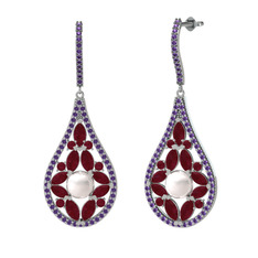 Apodemia İnci Küpe - Inci, kök yakut ve ametist 18 ayar beyaz altın küpe #1ca7ker