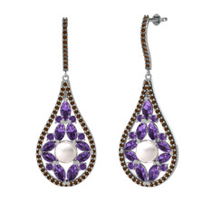 Apodemia İnci Küpe - Inci, ametist ve dumanlı kuvars 8 ayar beyaz altın küpe #1cfy71n