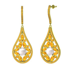 Apodemia İnci Küpe - Inci ve sitrin 18 ayar altın küpe #1cgq2lt