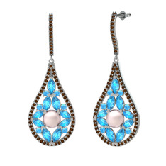 Apodemia İnci Küpe - Pembe inci, akuamarin ve dumanlı kuvars 18 ayar beyaz altın küpe #1cshb5k