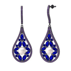 Inci, lab safir ve ametist 925 ayar siyah rodyum kaplama gümüş küpe