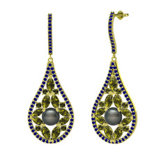 Apodemia İnci Küpe - Siyah inci, peridot ve lab safir 8 ayar altın küpe #1cxk3q9