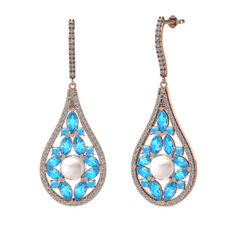 Apodemia İnci Küpe - Inci, akuamarin ve swarovski 14 ayar rose altın küpe #1fdoiwm