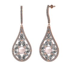 Pembe inci, swarovski ve pırlanta 14 ayar rose altın küpe (1.11 karat)