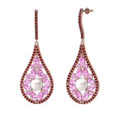Apodemia İnci Küpe - Inci, pembe kuvars ve garnet 18 ayar rose altın küpe #1gdjvtj
