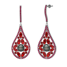 Apodemia İnci Küpe - Siyah inci, garnet ve rodolit garnet 18 ayar beyaz altın küpe #1gt63fc