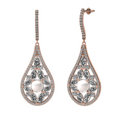 Inci, beyaz zirkon ve swarovski 14 ayar rose altın küpe