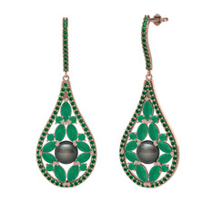 Apodemia İnci Küpe - Siyah inci, kök zümrüt ve yeşil kuvars 8 ayar rose altın küpe #1hp46td