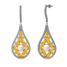 Apodemia İnci Küpe - Pembe inci, sitrin ve beyaz zirkon 18 ayar beyaz altın küpe #1hy6ibb