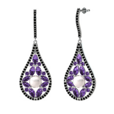 Apodemia İnci Küpe - Inci, ametist ve siyah zirkon 18 ayar beyaz altın küpe #1iue0aw