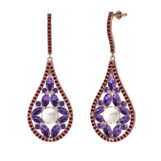 Apodemia İnci Küpe - Inci, ametist ve kök yakut 18 ayar rose altın küpe #1j21fv