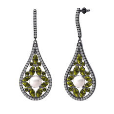 Apodemia İnci Küpe - Inci, peridot ve swarovski 925 ayar siyah rodyum kaplama gümüş küpe #1j4qsg1
