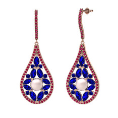 Apodemia İnci Küpe - Pembe inci, lab safir ve rodolit garnet 925 ayar rose altın kaplama gümüş küpe #1jdiqmt