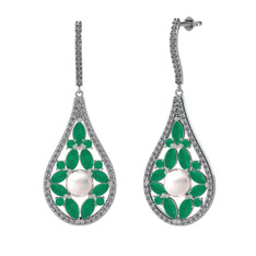 Apodemia İnci Küpe - Inci, kök zümrüt ve pırlanta 14 ayar beyaz altın küpe (1.11 karat) #1je4zzb