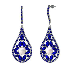 Inci ve lab safir 18 ayar beyaz altın küpe