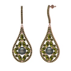 Apodemia İnci Küpe - Siyah inci ve peridot 14 ayar rose altın küpe #1kbin8c