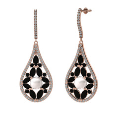 Apodemia İnci Küpe - Inci, siyah zirkon ve swarovski 8 ayar rose altın küpe #1ks7zjb