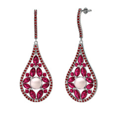 Apodemia İnci Küpe - Pembe inci, rodolit garnet ve garnet 18 ayar beyaz altın küpe #1kz7fmh