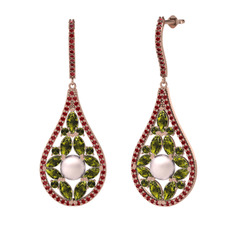 Pembe inci, peridot ve garnet 925 ayar rose altın kaplama gümüş küpe