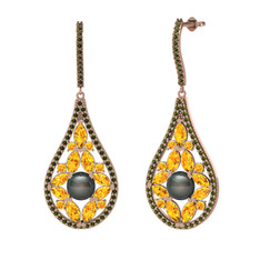 Apodemia İnci Küpe - Siyah inci, sitrin ve peridot 14 ayar rose altın küpe #1lifuqa