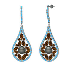 Apodemia İnci Küpe - Siyah inci, dumanlı kuvars ve akuamarin 14 ayar beyaz altın küpe #1lz53uf