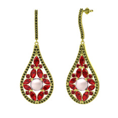 Pembe inci, garnet ve peridot 18 ayar altın küpe