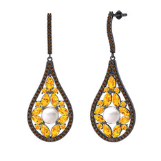 Apodemia İnci Küpe - Inci, sitrin ve dumanlı kuvars 925 ayar siyah rodyum kaplama gümüş küpe #1me59rq