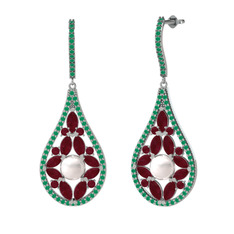 Apodemia İnci Küpe - Inci, kök yakut ve kök zümrüt 18 ayar beyaz altın küpe #1n537fl