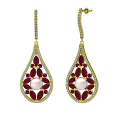 Apodemia İnci Küpe - Pembe inci, kök yakut ve beyaz zirkon 18 ayar altın küpe #1n9p5vd