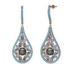 Apodemia İnci Küpe - Siyah inci, swarovski ve akuamarin 8 ayar rose altın küpe #1ndd4zh
