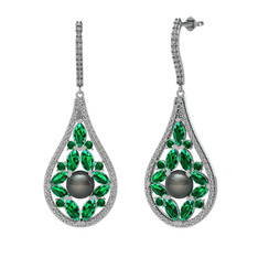 Apodemia İnci Küpe - Siyah inci, yeşil kuvars ve swarovski 14 ayar beyaz altın küpe #1nu2bz7