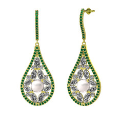 Inci, swarovski ve yeşil kuvars 8 ayar altın küpe
