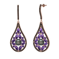 Apodemia İnci Küpe - Siyah inci, ametist ve siyah zirkon 925 ayar rose altın kaplama gümüş küpe #1p4enyt