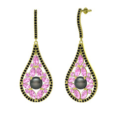 Apodemia İnci Küpe - Siyah inci, pembe kuvars ve siyah zirkon 14 ayar altın küpe #1p6wlz5