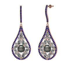 Apodemia İnci Küpe - Siyah inci, swarovski ve lab safir 14 ayar rose altın küpe #1peoi74